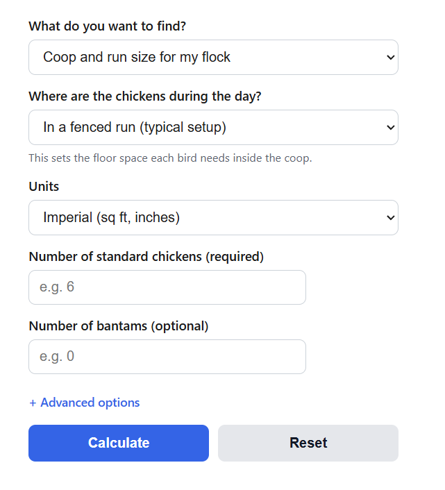 Chicken Coop Size Calculator