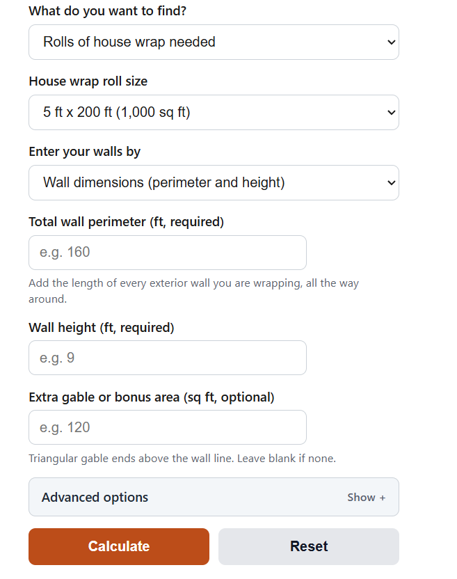 House Wrap Calculator