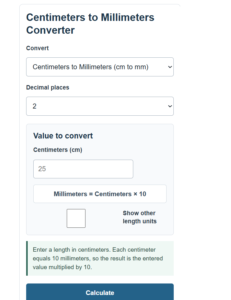 Centimeters To Millimeters Converter Calculator
