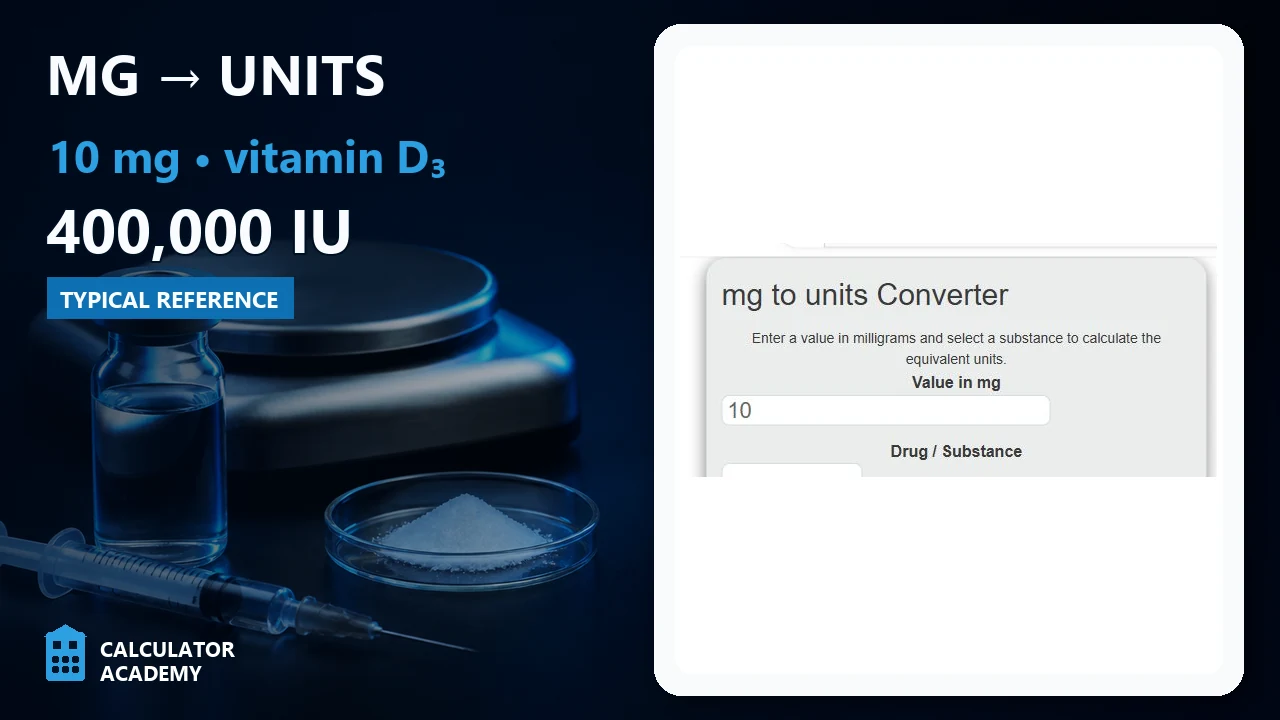 mg to units converter showing 10 milligrams of vitamin D3 is approximately 400,000 IU