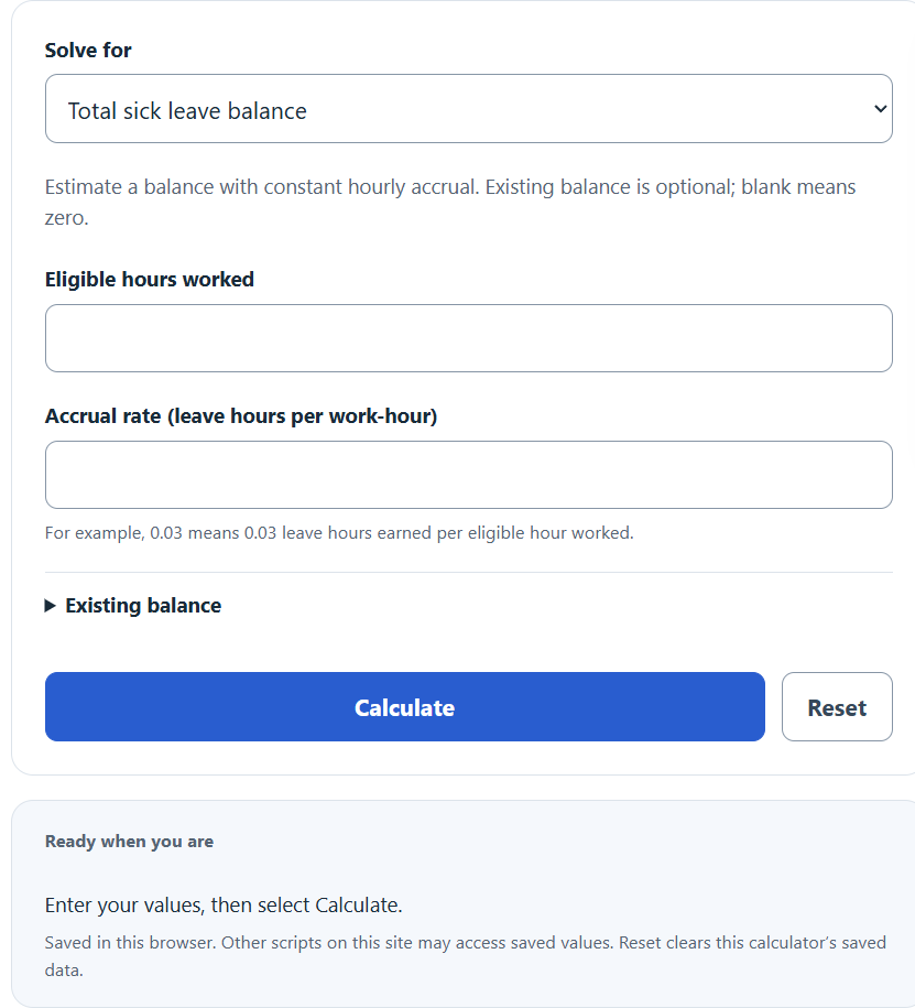 Accrued Sick Leave Calculator screenshot