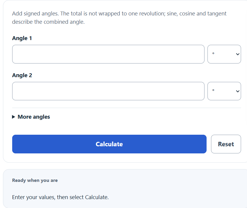 Angle Addition Calculator screenshot