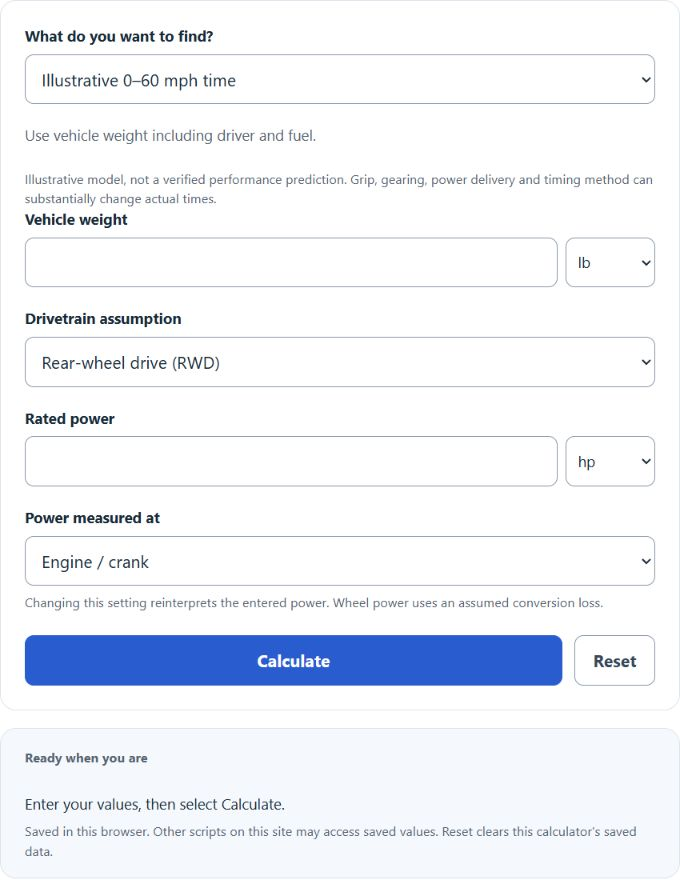 0-60 Time Calculator screenshot