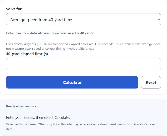40-Yard Dash To MPH Calculator screenshot