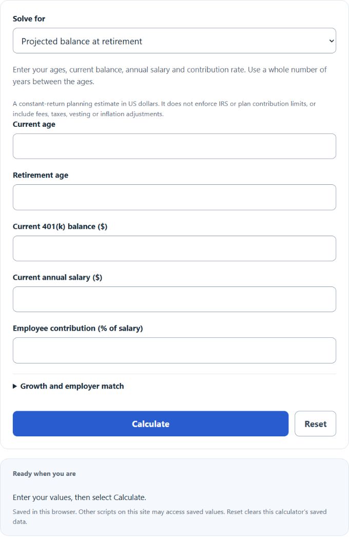 401(k) Calculator screenshot