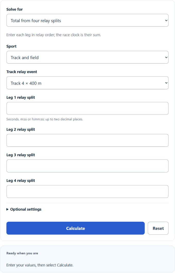 Relay Split Calculator (Track & Swimming) screenshot