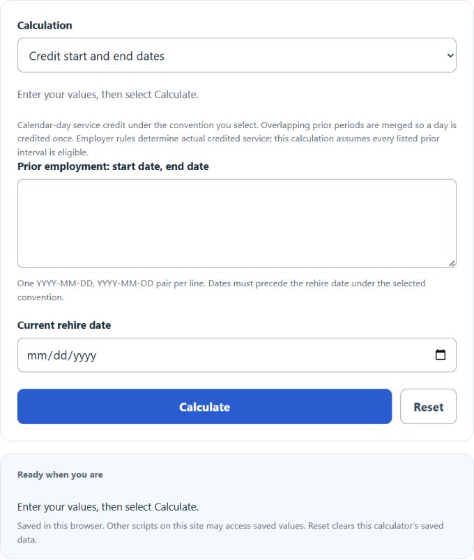 Calculating Ruler Adjusted Hire Date and Credited Service Calculator - Calculator Academy