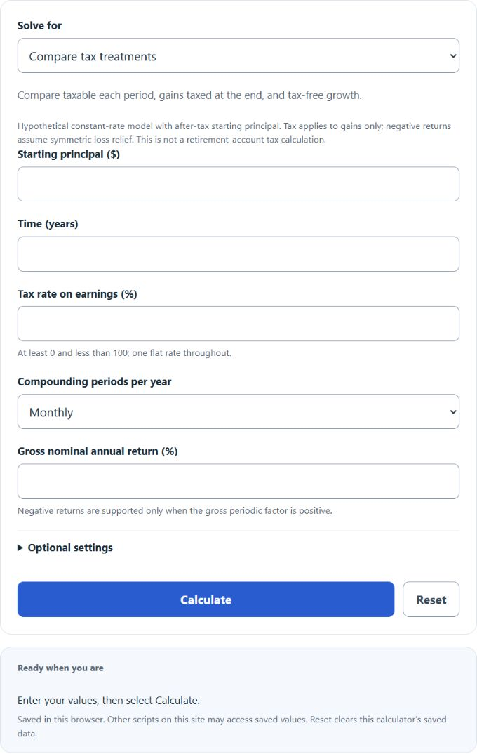 After-Tax Compound Interest Calculator screenshot