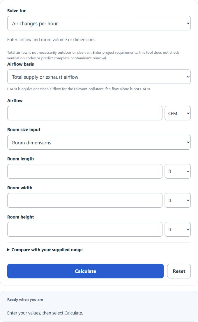 Air Changes Per Hour (ACH) Calculator screenshot