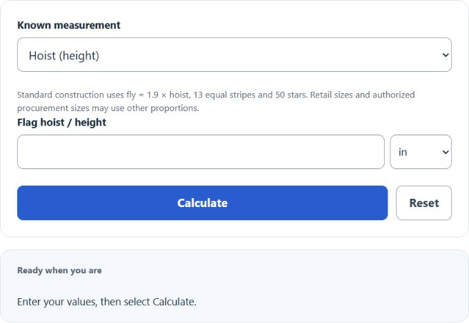 American Flag Dimensions Calculator screenshot