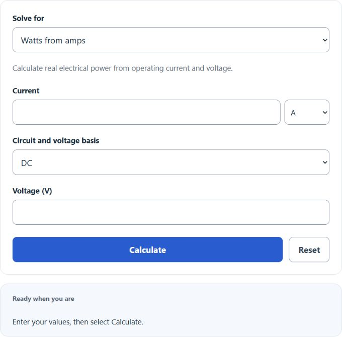 Amps to Watts Calculator screenshot