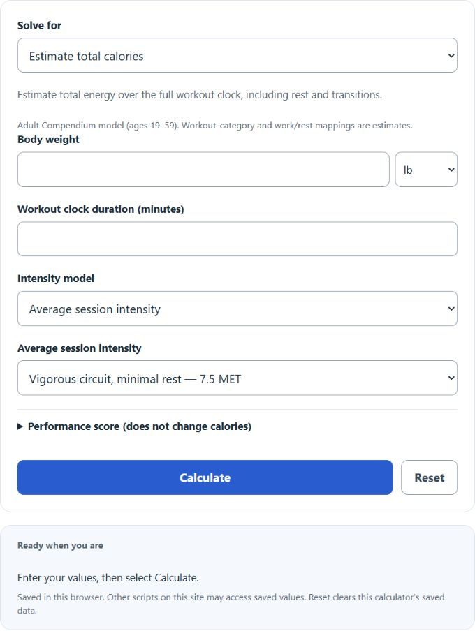 AMRAP Workout Calorie Calculator screenshot