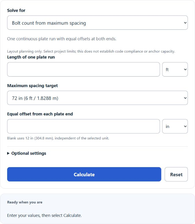 Anchor Bolt Spacing Calculator screenshot