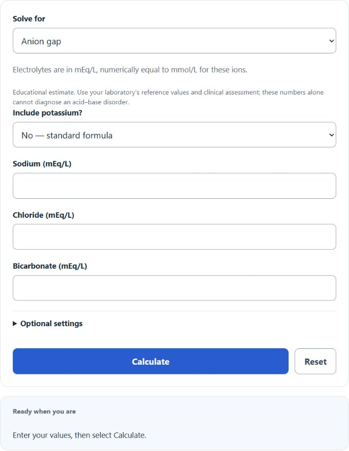 Anion Gap Calculator screenshot