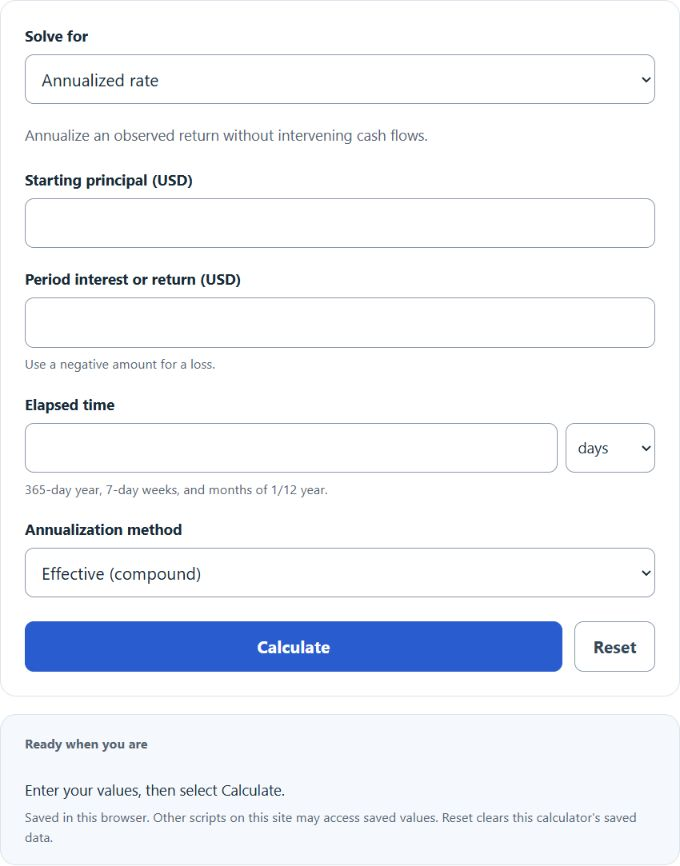 Annualized Interest Rate Calculator screenshot