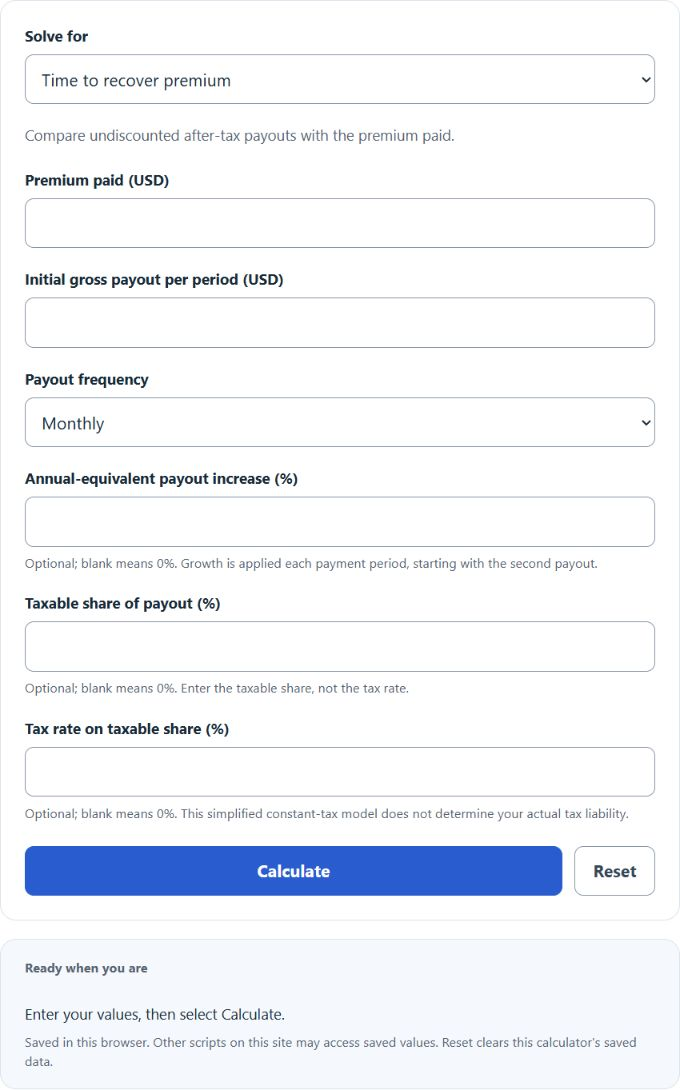 Annuity Break-Even Calculator screenshot