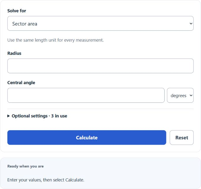 Area Of Sector Calculator screenshot