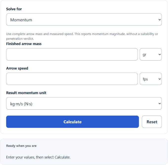 Arrow Momentum Calculator screenshot