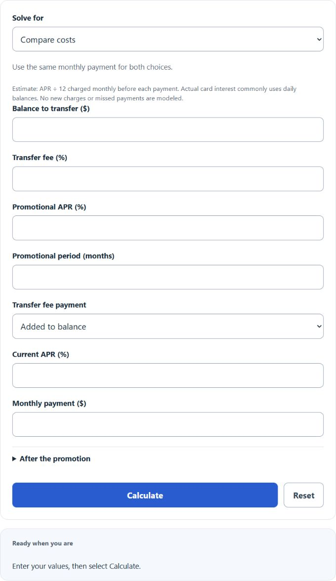Balance Transfer Calculator screenshot