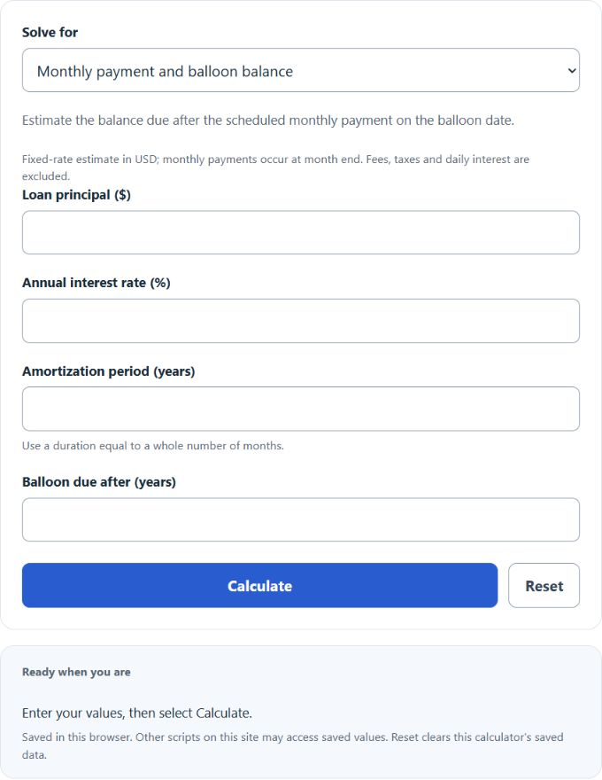 Balloon Loan Calculator screenshot