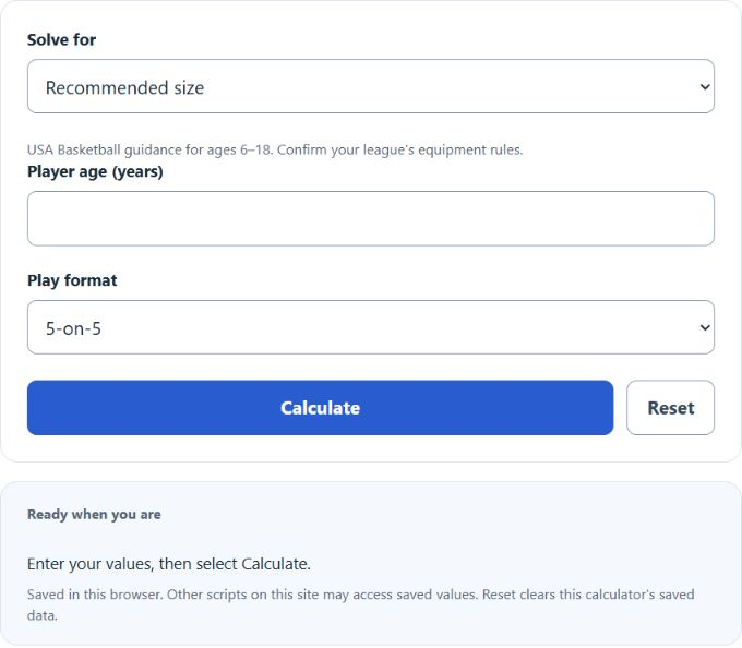 Basketball Size By Age Calculator screenshot