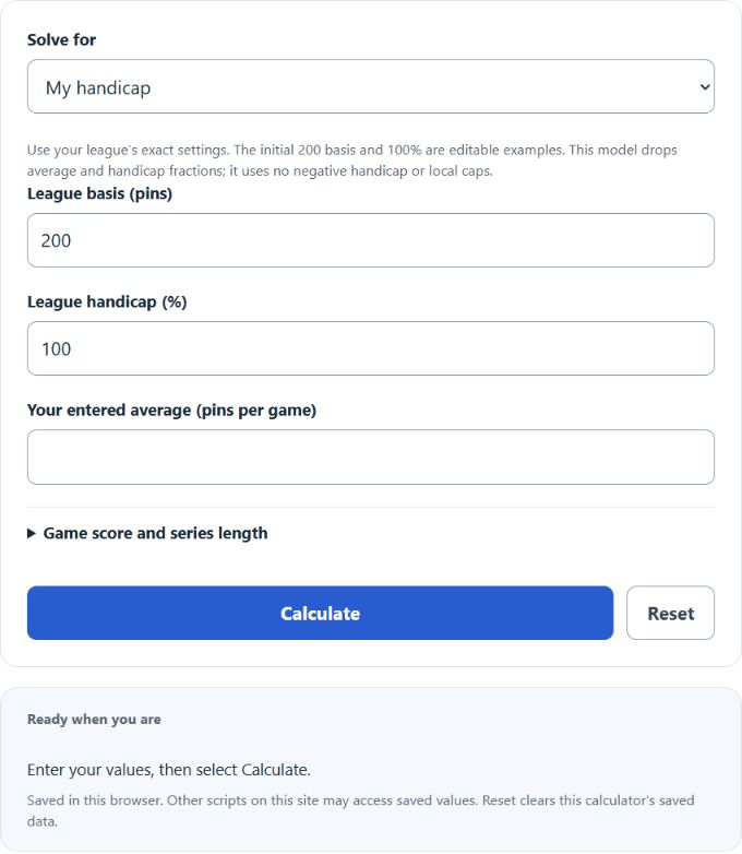 Bowling Handicap Calculator screenshot