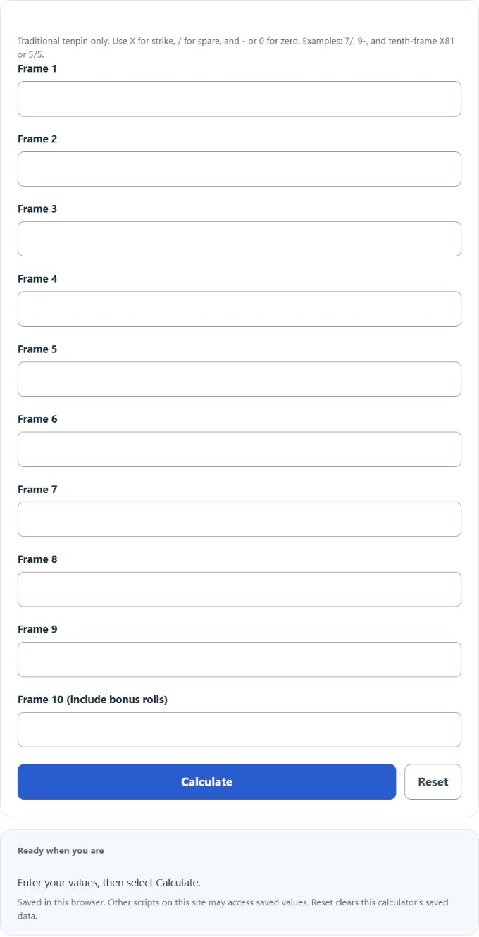 Bowling Score Calculator screenshot
