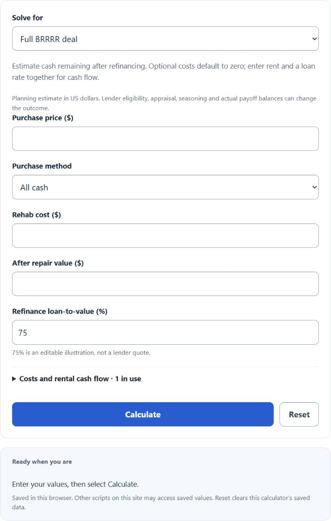 BRRRR Calculator screenshot
