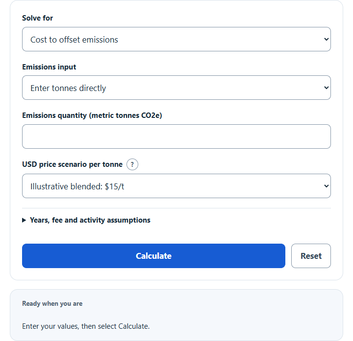 Carbon Offset Cost Calculator screenshot