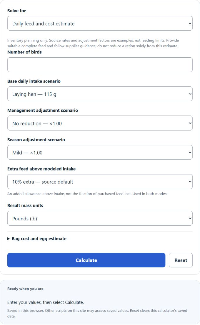 Chicken Feed Amount Calculator screenshot