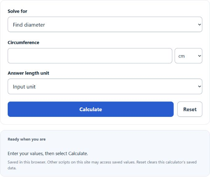 Circumference to Diameter Calculator | Find Diameter screenshot