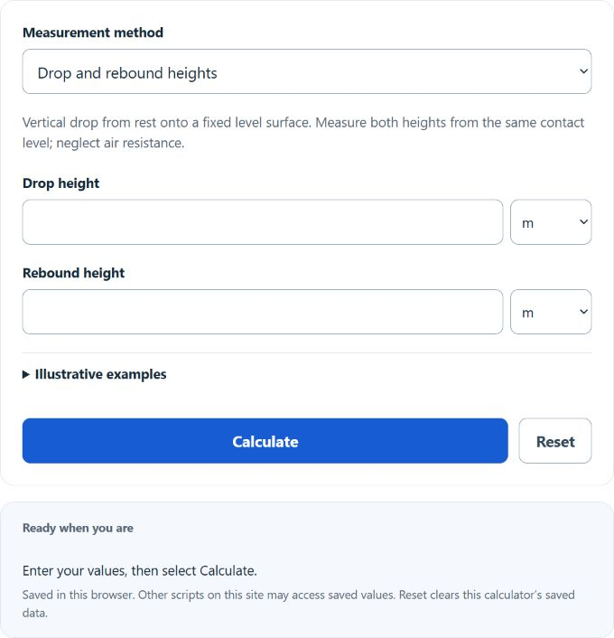 Coefficient of Restitution Calculator screenshot