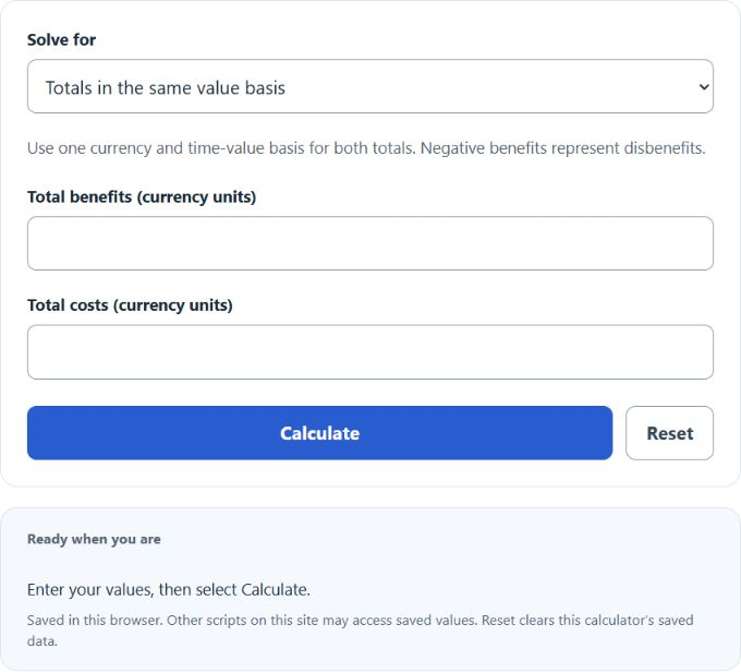 Cost Benefit Analysis Calculator screenshot