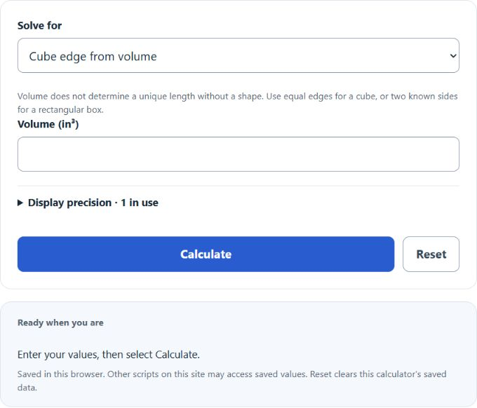 Cubic Inches To Inches Converter Calculator screenshot