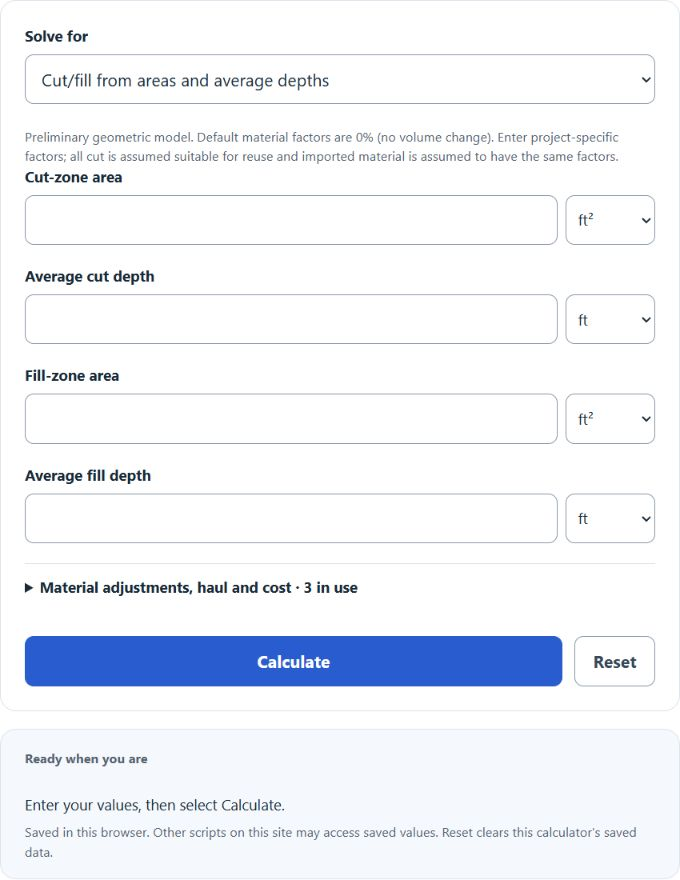 Cut And Fill Calculator screenshot