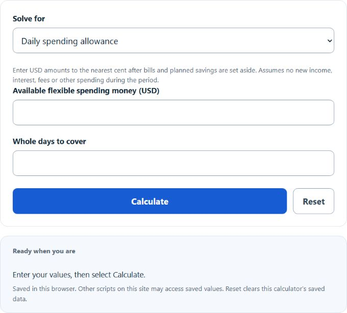 Daily Budget Calculator screenshot