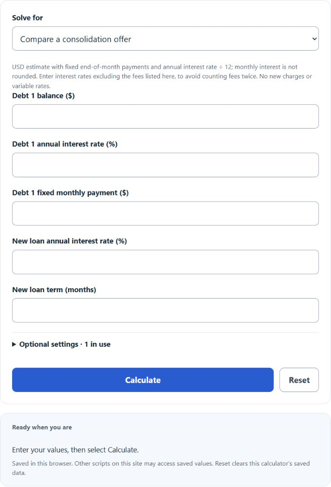 Debt Consolidation Calculator screenshot