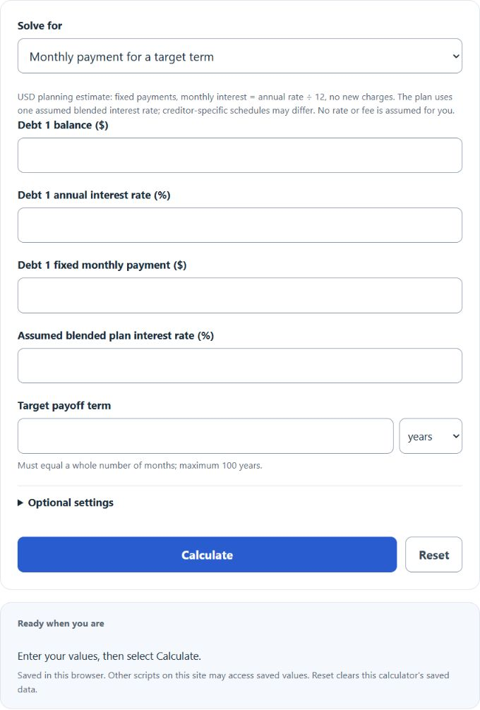 Debt Management Plan Calculator screenshot