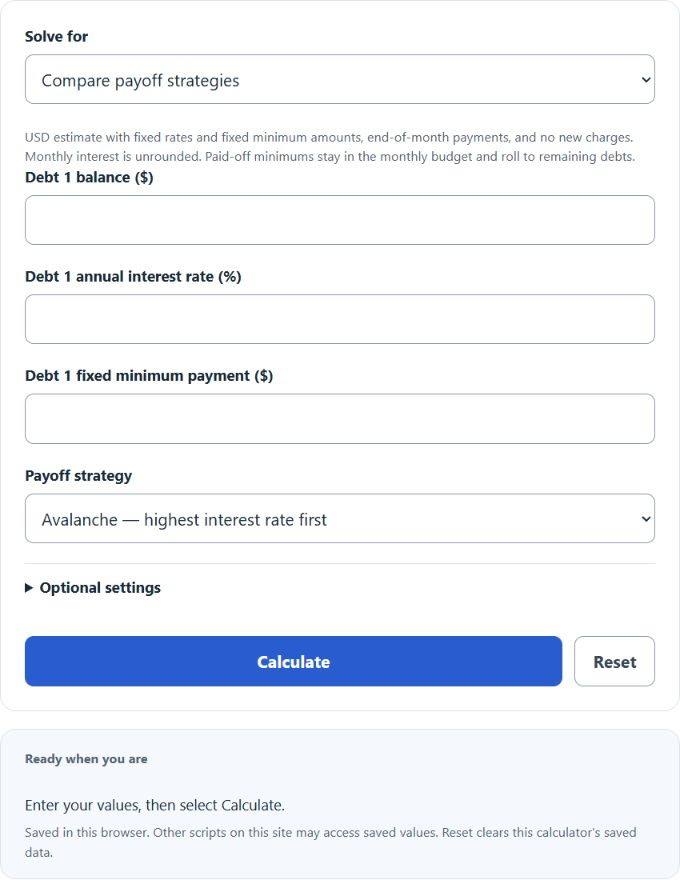 Debt Payoff Calculator screenshot