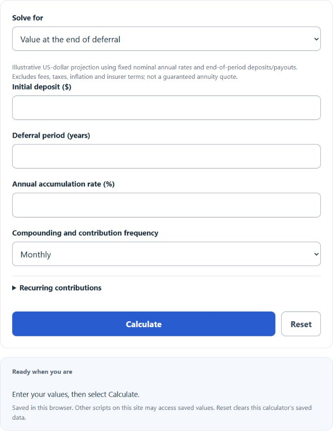 Deferred Annuity Calculator screenshot