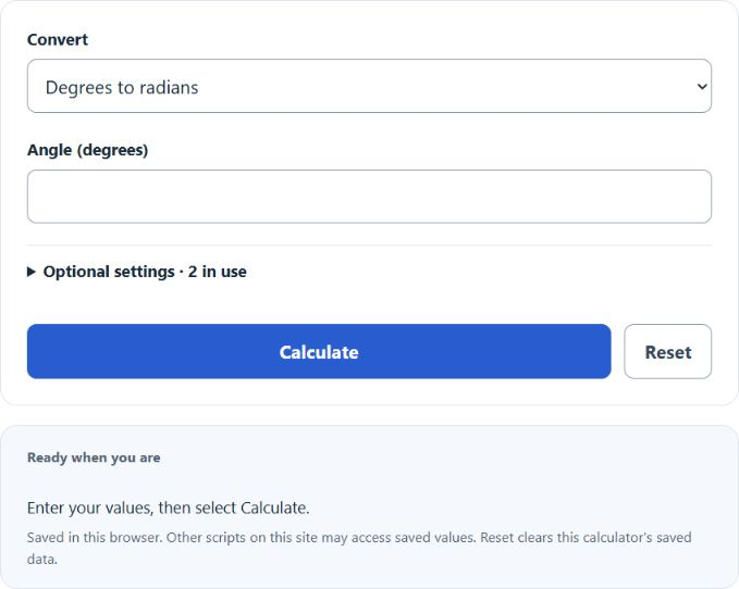 Degrees To Radians Converter Calculator screenshot