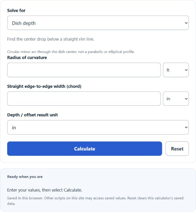 Dish Radius Calculator screenshot