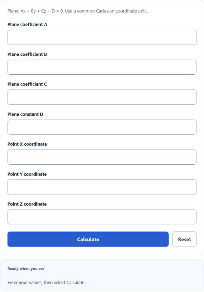 Distance From Point to Plane Calculator screenshot