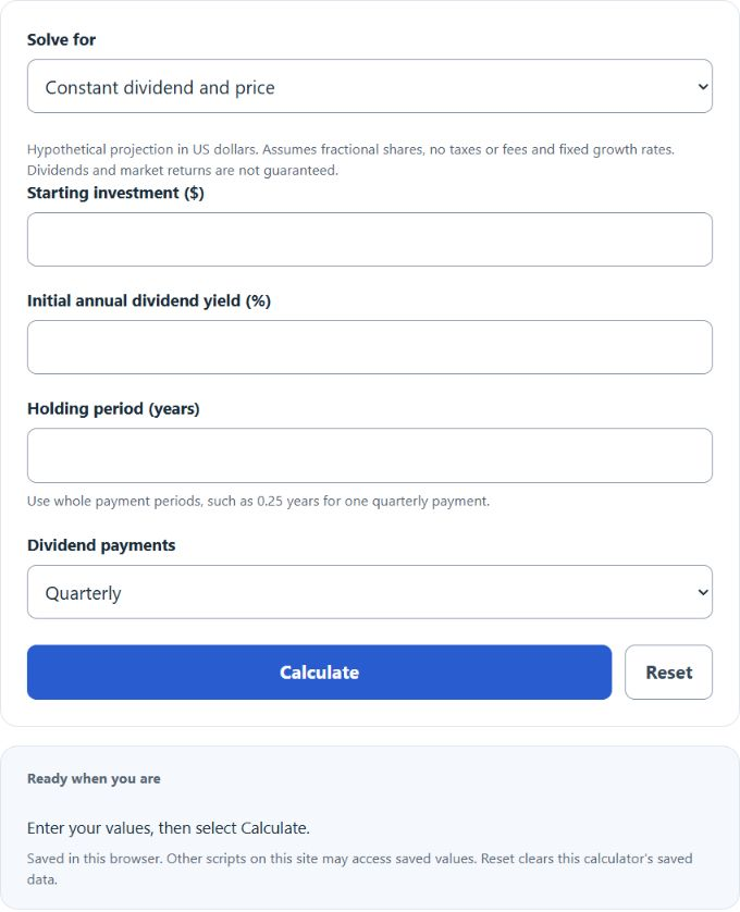 Dividend Reinvestment Calculator screenshot