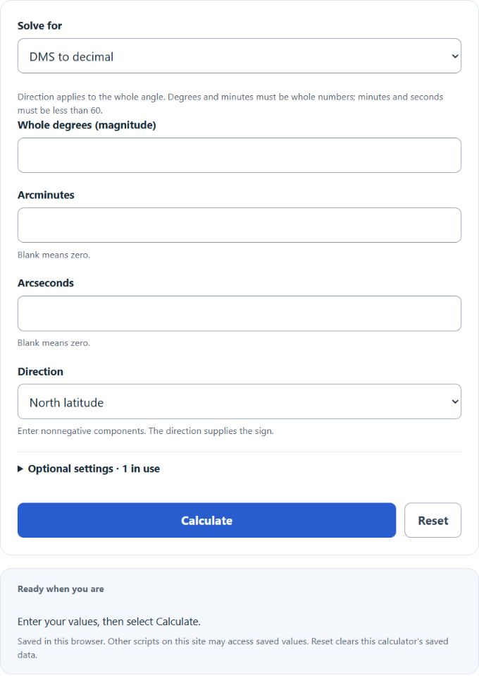 DMS To Decimal Degrees Calculator screenshot