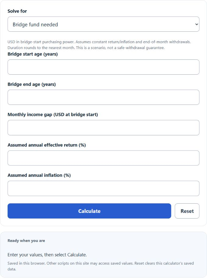 Early Retirement Bridge Calculator screenshot