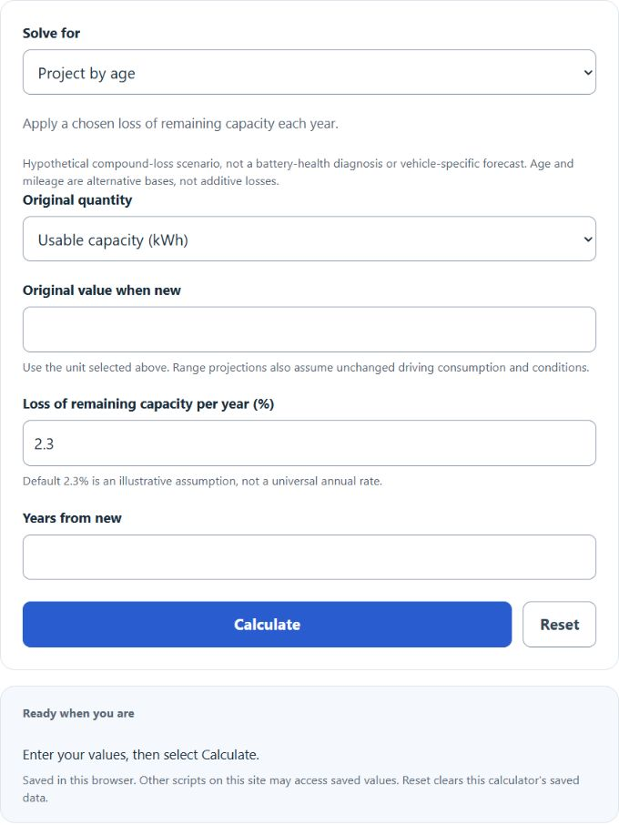 EV Battery Degradation Calculator screenshot