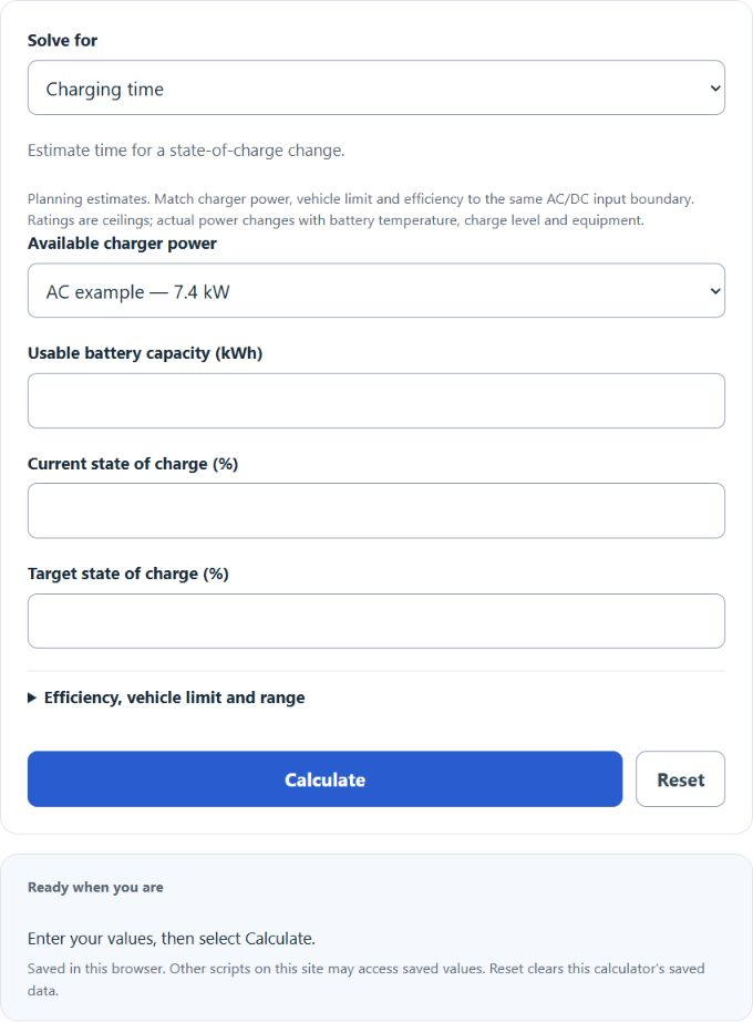 EV Charging Time Calculator screenshot