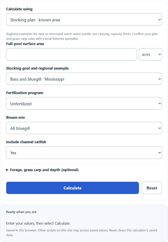 Farm Pond Fish Stocking Calculator screenshot