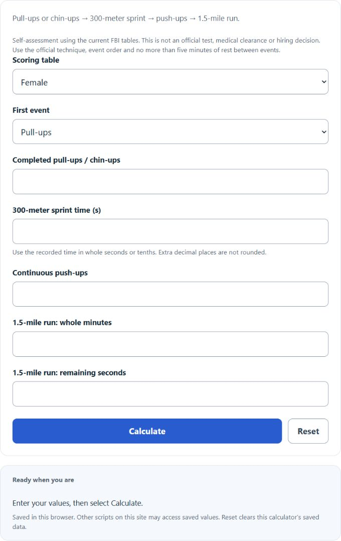 FBI PFT Calculator screenshot